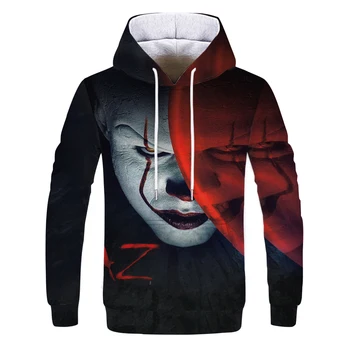 

2019 Anime Red Music Clown Joker Hoodie Men Playing cards mask hoodies sweatshirts Plus Size 3D Tie dyeing sueter masculino 4XL