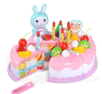 

37Pcs DIY Pretend Play Fruit Cutting Birthday Cake Kitchen Toys Set Food Juguete Toy Pink Blue Gift for Girls Kids Children