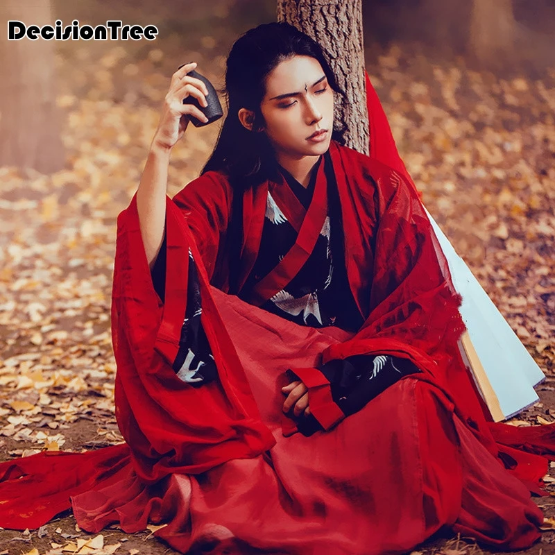 

2019 hanfu men traditional chinese song ming dynasty hanfu cosplay hanfu dalam tv crane print oriental hanfu red suit ancient