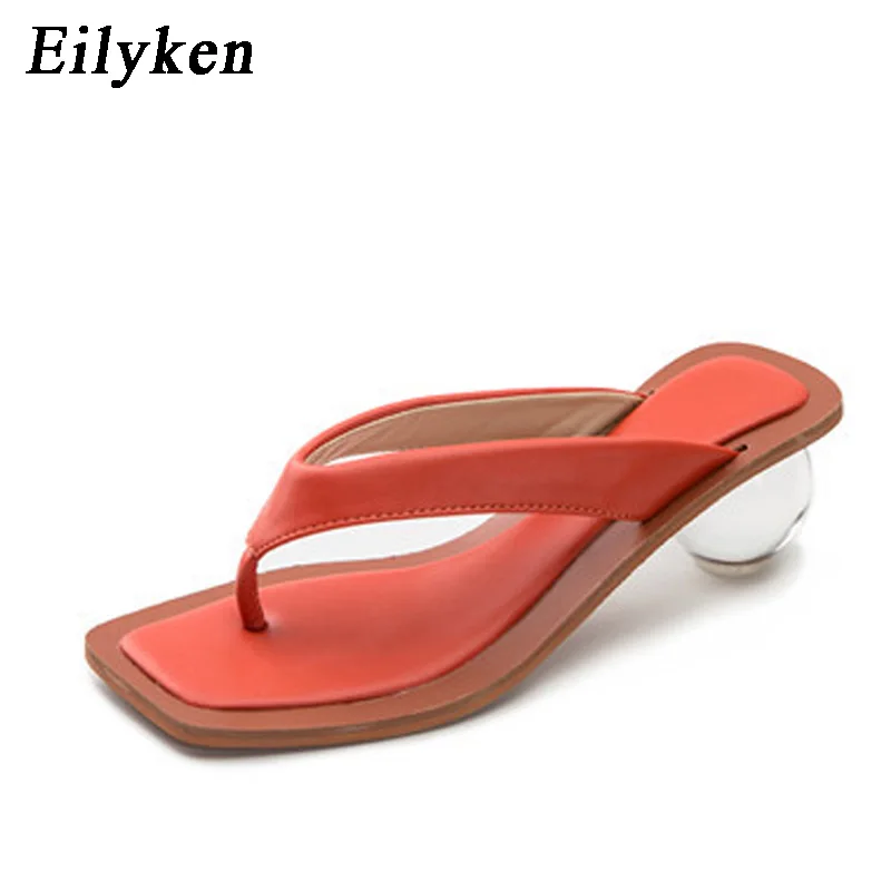 Orange Eilyken Size 34-43 Clear Crystal Round Ball Heels Slippers Women Summer Beach Peep Toe Slides Shoes Woman Flip Flops Sandals - Цвет: Orange