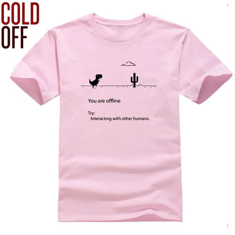 YA0104CO-PINK Мужская футболка из хлопка с коротким рукавом и принтом «you are offline», повседневная мужская футболка с круглым вырезом и принтом динозавра, летняя футболка, футболка - Цвет: YA0104CO-PINK