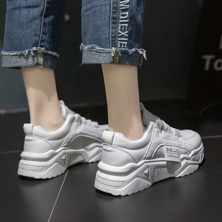 INS Ulzzang/женские кроссовки на платформе; Модные женские кроссовки на массивном каблуке 5 см; коллекция года; сезон весна; женская кожаная прогулочная повседневная обувь