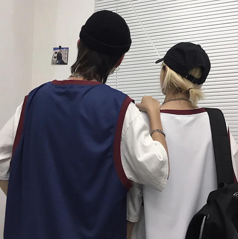 Летние корейские Ins Harajuku уличные хип хоп без рукавов принт буквы жилет свободная футболка Топы Мужская Женская майка из полиэстера 30bx