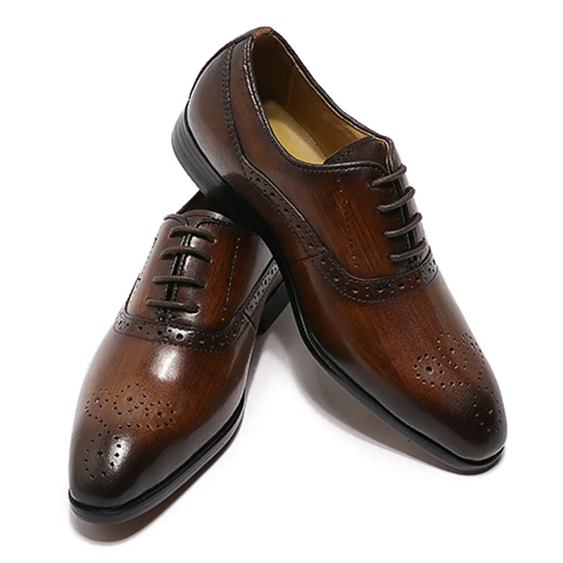 

Luxury Oxford Children Genuine Leather Shoes Black Brown Pointed Lace Up Boy Dress School Party Wedding Fashion Trend Kids Shoes