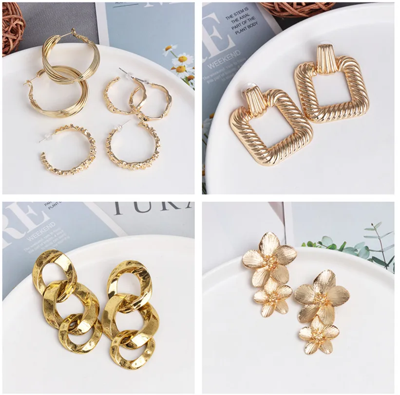 Женские серьги-подвески Juran металлические сережки золотистого цвета в стиле панк