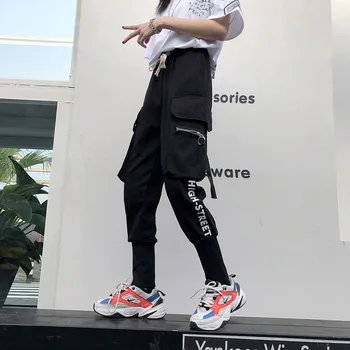 

Women Punk Harem Pants Hip Hop Rave Gothic Visual Rock Zip Fashion Trousers Black Ankle-Length Pant A5