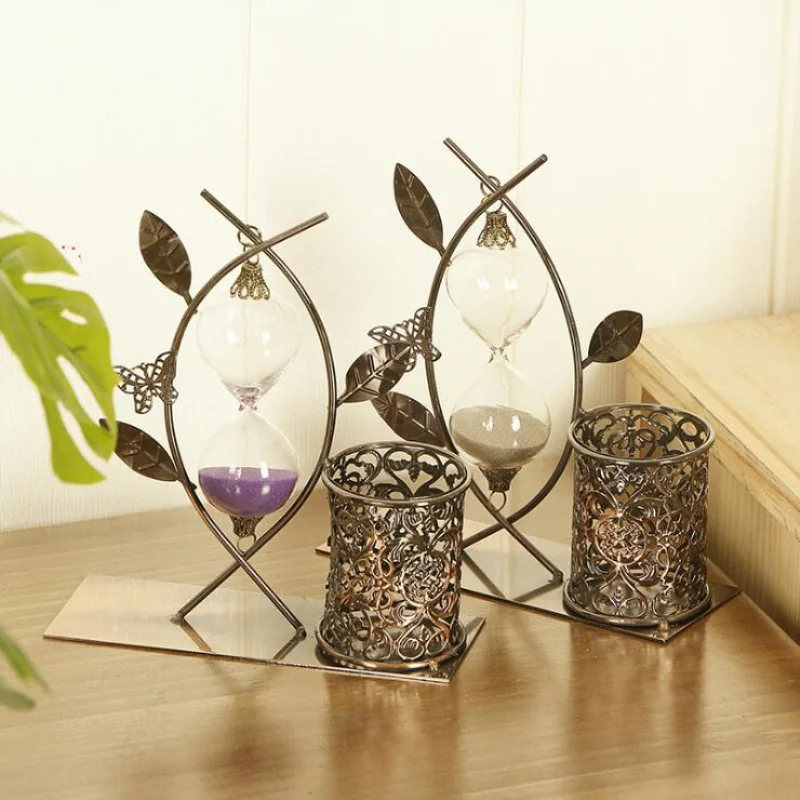 17CM 3 Colors 3D Sand Clock Model Kids Toy Brush Pot Home Table Ornament Sand Glass Material Tree Leaf Birthday Gift Pen Box