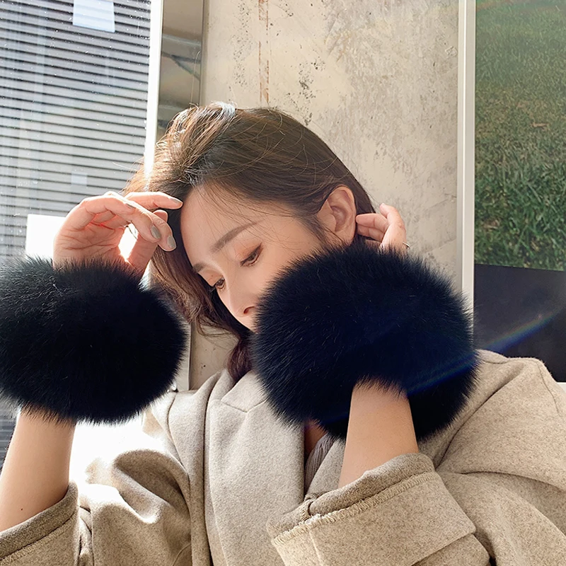 Женские манжеты с натуральным лисьим мехом из меха енота женские браслеты