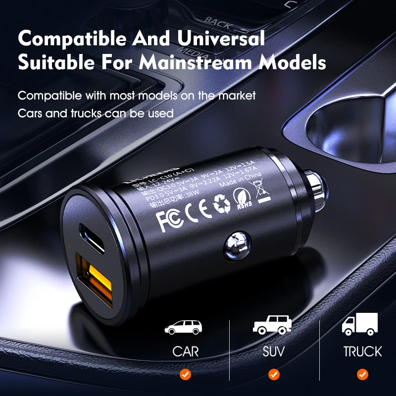 Licheers Car Charger USB 5A Phone Fast Charging 2 Port 12-24V Cigarette Socket Lighter for iPhone Xiaomi Huawei Power Adapter