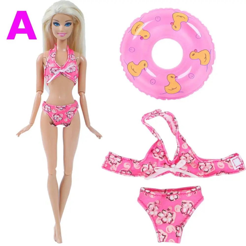 Мода микс Стиль пляжный купальник бикини купальник+ розовый плавательный буй спасательный пояс кольцо одежда для Барби аксессуары для кукол игрушки - Цвет: NO.A