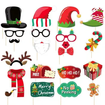 

21PCS Christmas Photo Booth Props Funny Xmas Selfie Props Accessories for Christmas Theme Party Favors Decorations