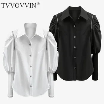 

TVVOVVIN Vintage Puff Sleeve Women Shirt Woman Blouses Shirts Detachable Black White Casual Women Tops Bloues 2020 Fashion M76Y