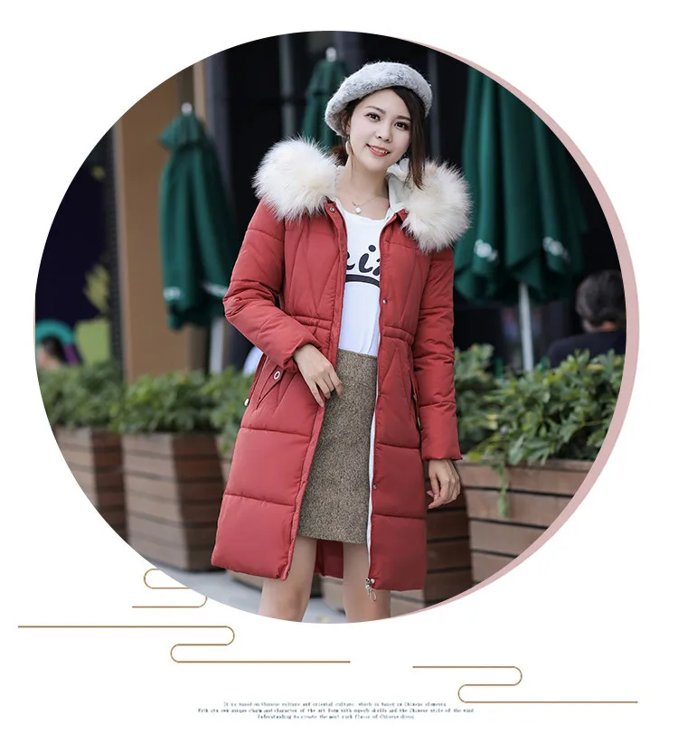 Winter New Style WOMEN'S down Jacket Korean-style Slim Fit Thick-Fox Large Fur Collar Mid-length Large Size Cotton Coat