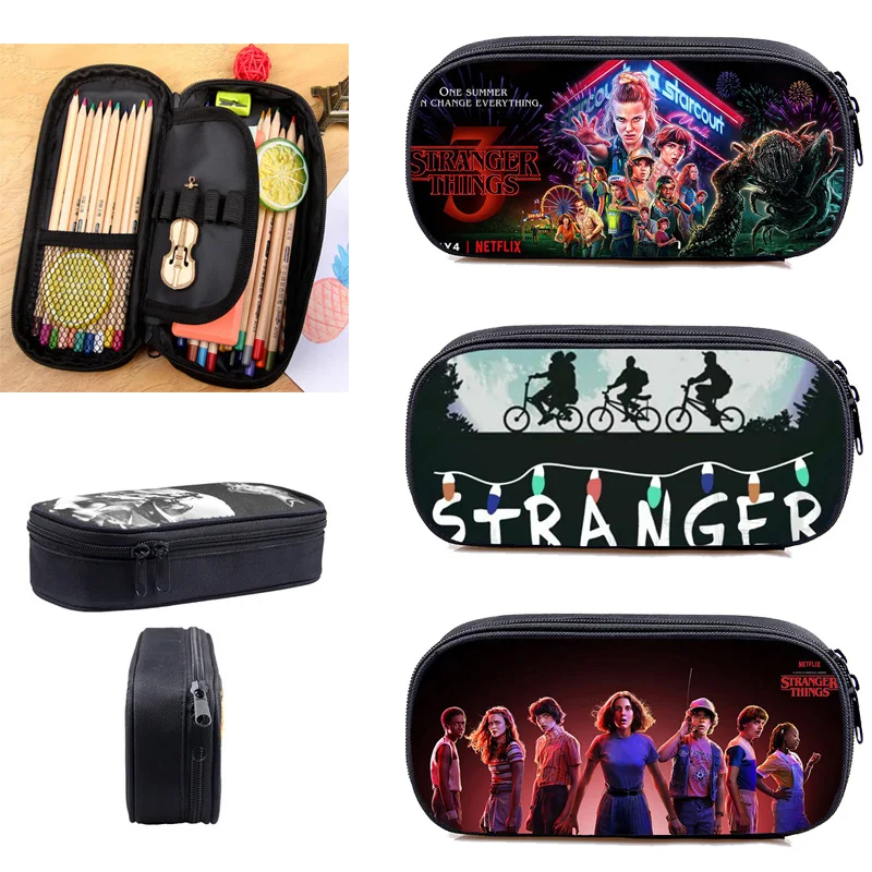 Stranger Things Season 3 Pencil Box Kpop School Supplies Makeup Pencil Case 3D Print Mochilas Stranger Things Cosmetic Bag New