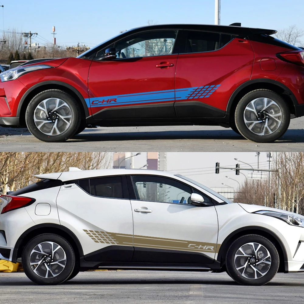2 шт. автомобиль длинной стороне юбка наклейки для Toyota C-HR C HR автомобиля украшения DIY виниловая пленка Авто спортивный стиль наклейки аксессуары для автомобиля