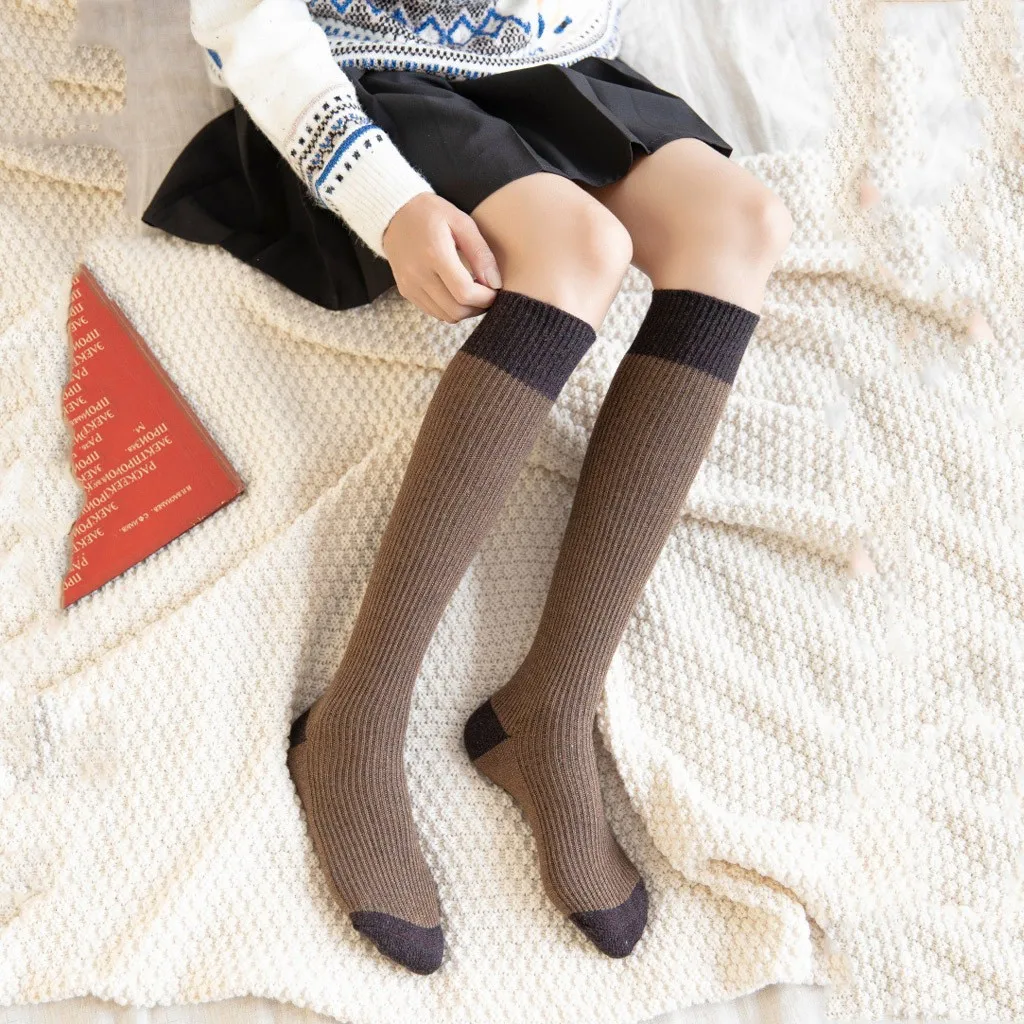 Женские зимние носки до середины бедра, Нескользящие длинные носки в стиле пэчворк, женские забавные носки в стиле Харадзюку, уличная одежда