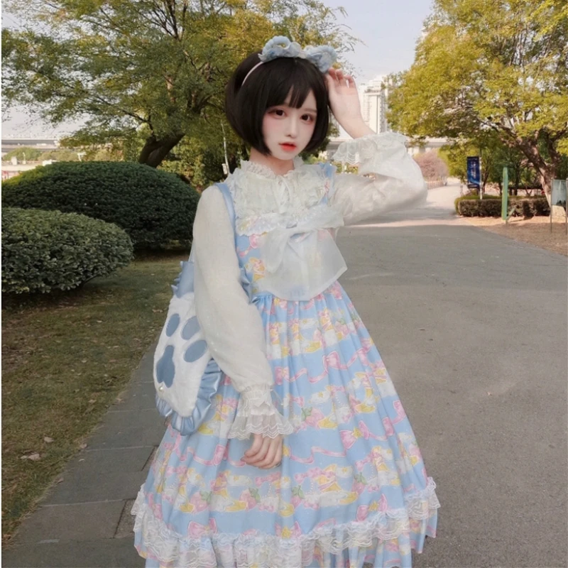 Милое платье Лолита JSK sweet girl мягкое кружевное японское милое без рукавов на