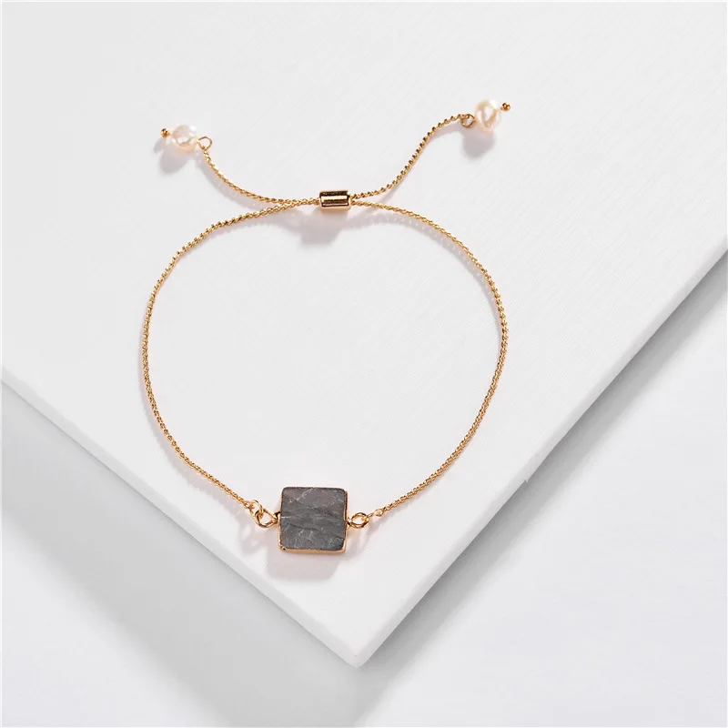 HUIDANG модные браслеты ювелирные изделия квадратный натуральный камень медная звеньевая цепь браслет