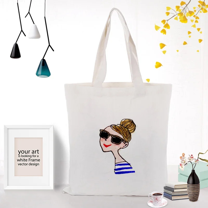 Shopping Bag Girl Pattern Daily Use Custom Print Logo Text DIY Handbag Eco Reusable Recycle Canvas Tote Bag - Цвет: GIRL201