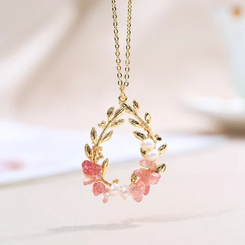 

DMXL060022 Pearl Necklace Spike Of Rice Strawberry Quartz 4-5mm Baroque Pearl Pendant Necklace For Women