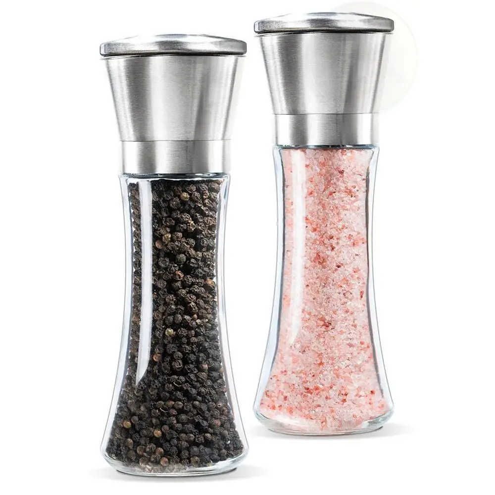 Stainless Steel Pepper Grinder Adjustable Manual Pepper Grinding Mill Glass Bottle