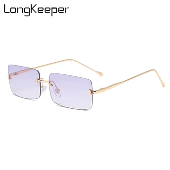 

Fashion Rimless Rectangle Sunglasses Women 2020 Brand Design Small Square Sun Glasses Female Retro 90s Shades UV400 Oculos