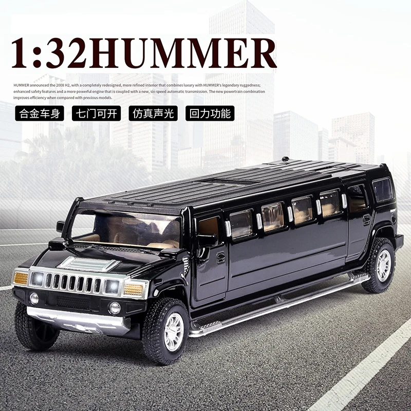 1:32 Lengthened Hummer Luxury Alloy Car Model Diecast Toy Vehicle With Light/Sound/Pull-back Functi