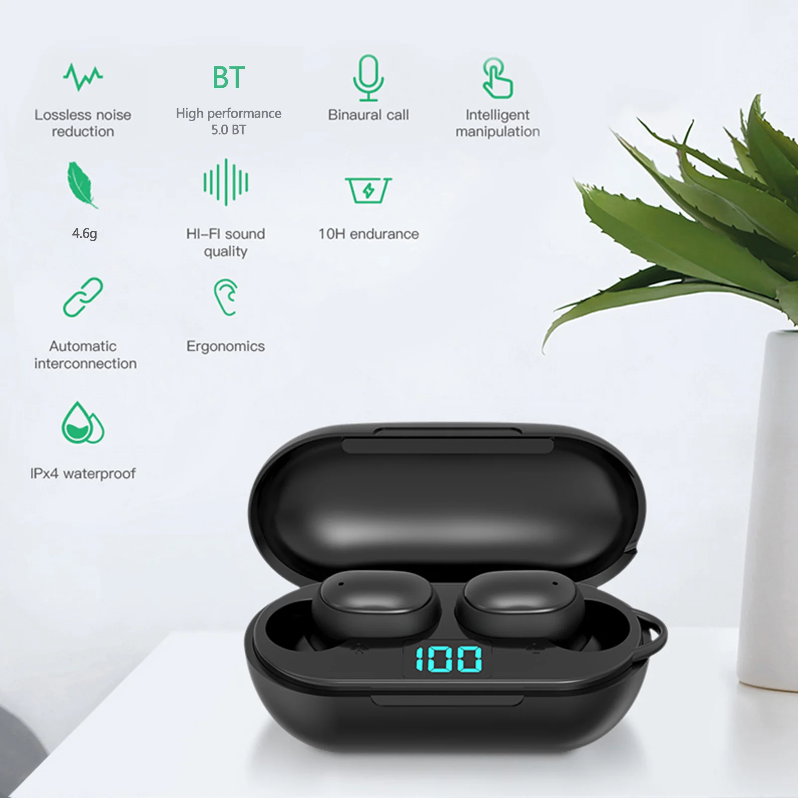 Bluetooth wireless headset 5.0 stereo noise reduction sports waterproof microphone and volume control | Электроника