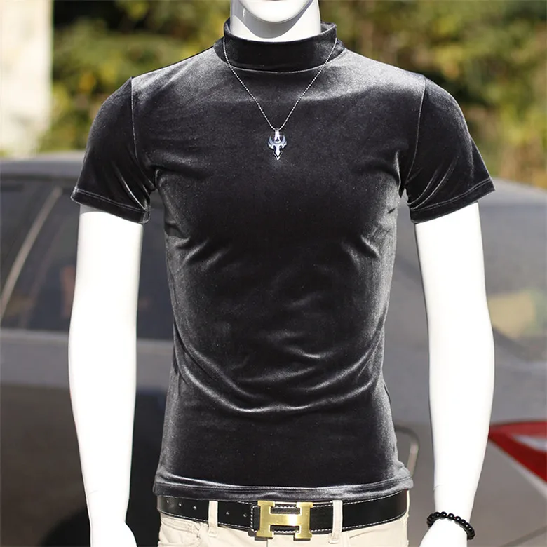 

Fashion Korean style men's short sleeve Turtleneck velour t-shirts Tees,big size M-7XL Summer Hip Hop sexy shirts tops plus size
