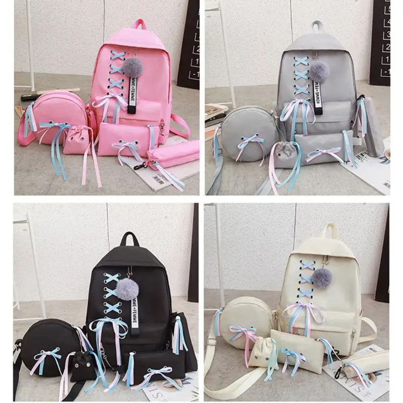 Canvas Backpack Bookbags Drawstring-Bag Shoulder School Handbag Pencil-Case-Set Girls