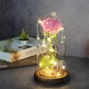 Rosa Roja de La Bella y La Bestia, flor en recipiente de cristal, Base de madera para decorar, regalos de San Valentín, lámparas LED rosa de Navidad ► Foto 3/6