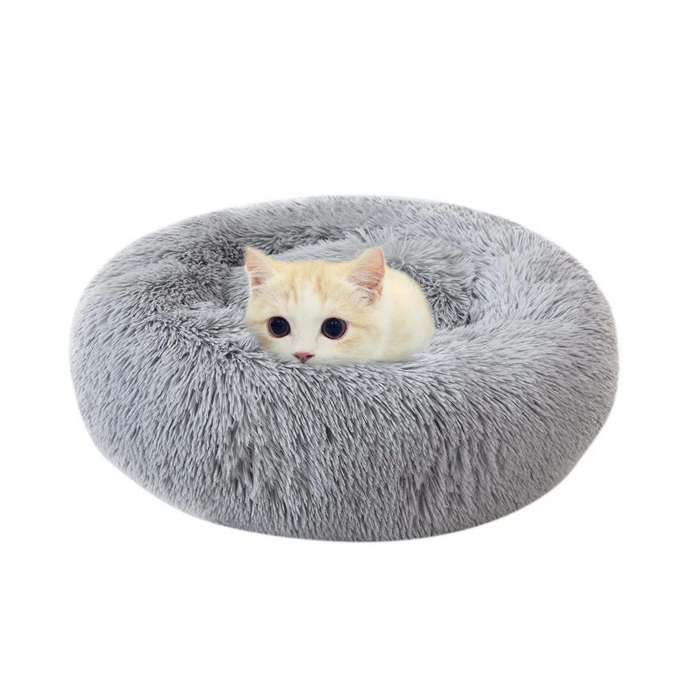 Большая кровать для собак, круглые плюшевые кровати для домашних животных, домик для кошек, мягкий длинный плюшевый коврик для кровати для кошек, зимнее теплое одеяло для щенка, cama de perro - Цвет: grey-1