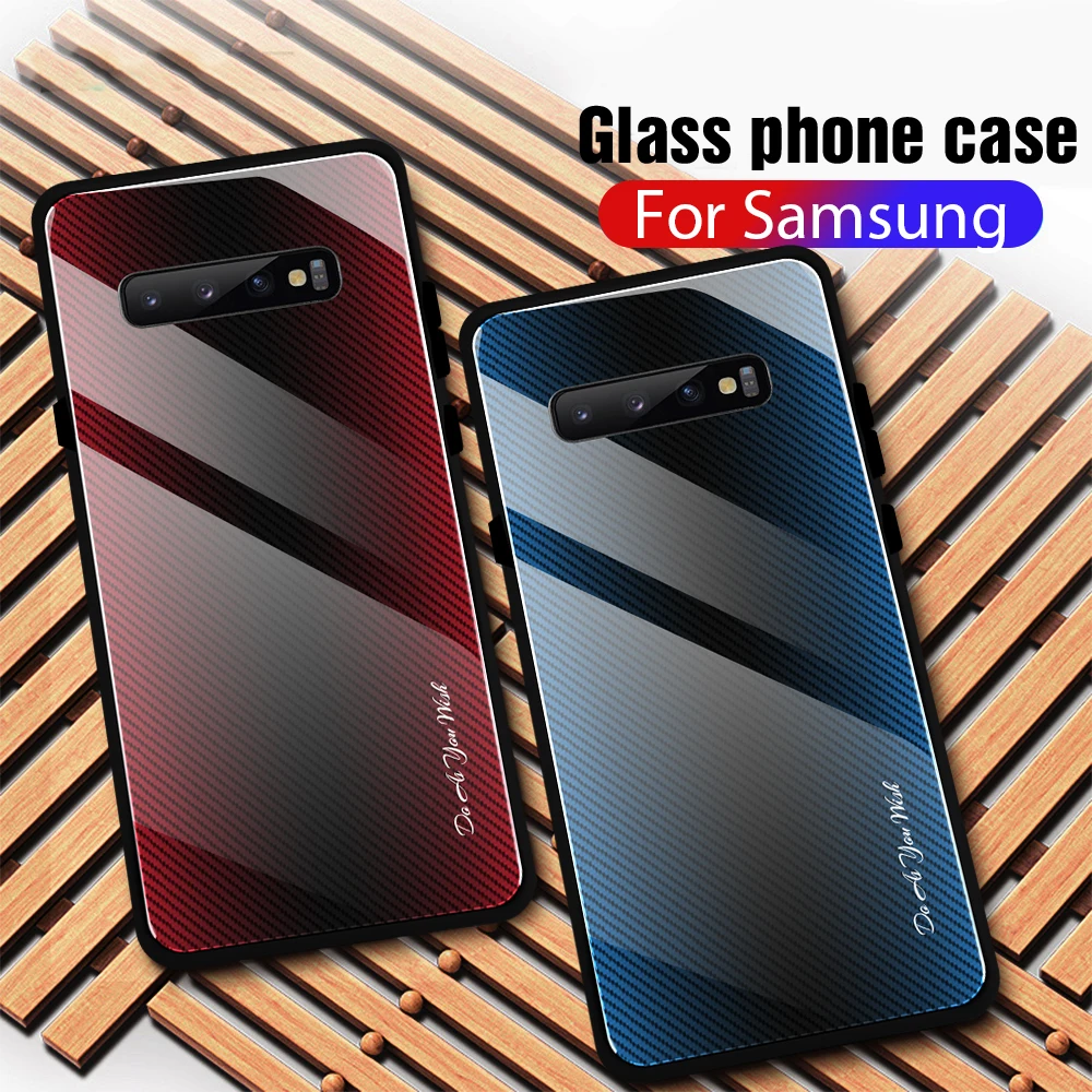 Модный градиентный чехол из закаленного стекла для samsung Galaxy S10 S9 S8 Plus Note 8 9 10 Pro A10 A50 A70, цветная задняя крышка из стекла в полоску