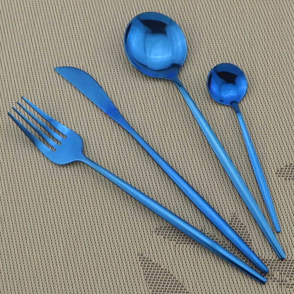 4pcs Blue Сервис 1 золотой набор посуды из 304 нержавеющей стали столовый набор черный столовый нож вилка ложка набор серебряных изделий кухня чистый стол - Цвет: 4pcs Blue