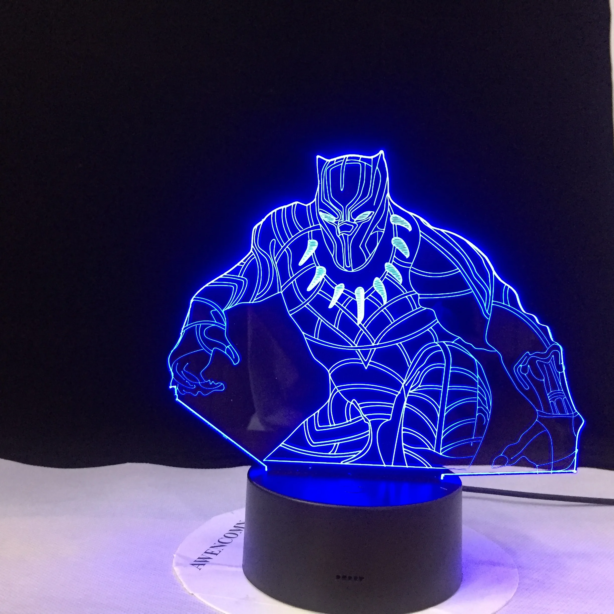 Черная пантера герой комиксов Marvel светодиодный 3d-ночник RGBw 7 цветов Настольная лампа для детей мальчик крутой подарок Рождественский домашний декор