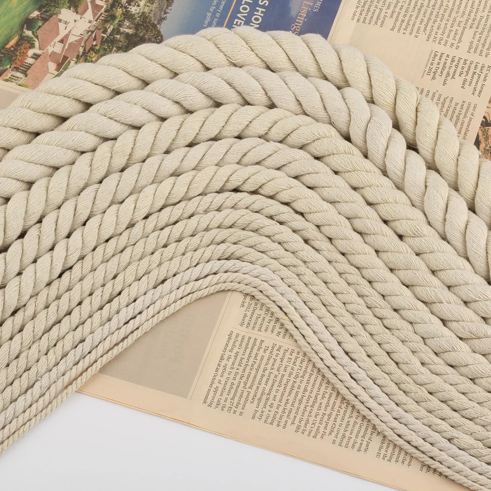 Cotton Rope 5/10M 6MM/8MM/10MM/12MM 3 Shares Twisted Cotton Cords for Bag Home Decor DIY Home Textile Accessories