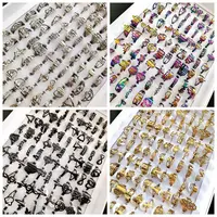Bulk lots 25pcs 16-20mm Mix Laser Cut Ring Women's Mix Colors  stainless Steel Party Ring Trendy Jewelry 1