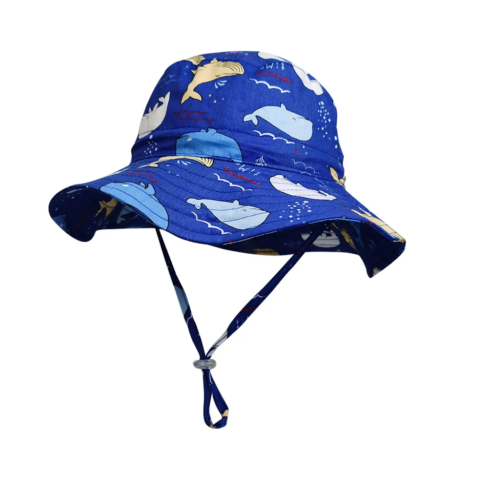 

Summer Hat Boy Panama Bucket Hat Sun Beach Kids Blue Animal Wide Brim With String Holiday Outdoor Accessory For Baby Toddlers