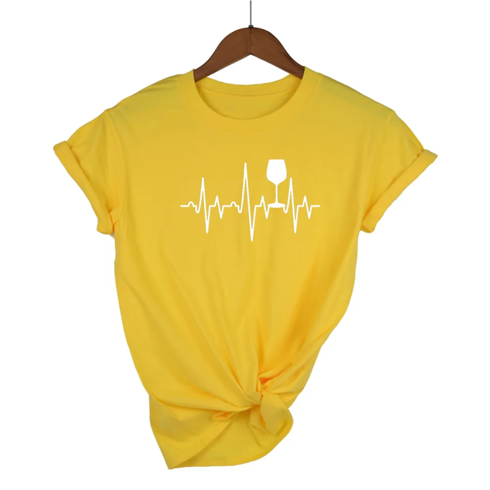 Винное сердцебиение, женская футболка, хлопок, повседневная, забавная, футболка, леди, Йонг, девушка, топ, тройник, высшее качество, Прямая поставка, 13 цветов, Прямая поставка - Цвет: Yellow-W