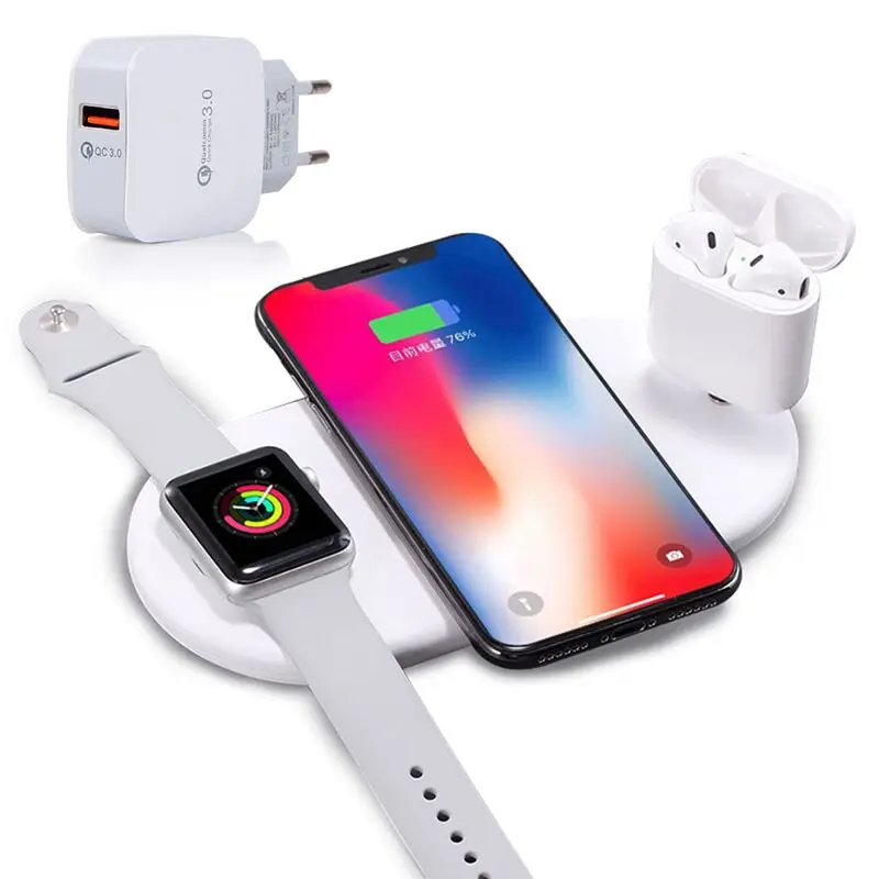 QC3.0 EU Plug Планшет Smart USB 3 в 1 Беспроводное зарядное устройство Qi Быстрая Зарядка телефона для Airpods Iphone 8 X XR XS Max 11 S9 Apple iwatch 5 4 3 2 - Цвет: QC3.0 EU Plug