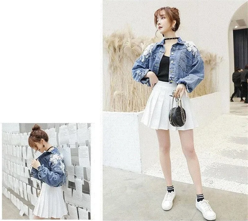 Denim Jacket Women Spring Autumn Korean Three-Dimensional Flower Embroidery Chain Tassel Loose Bat Sleeve Jeans Jackets Short F
