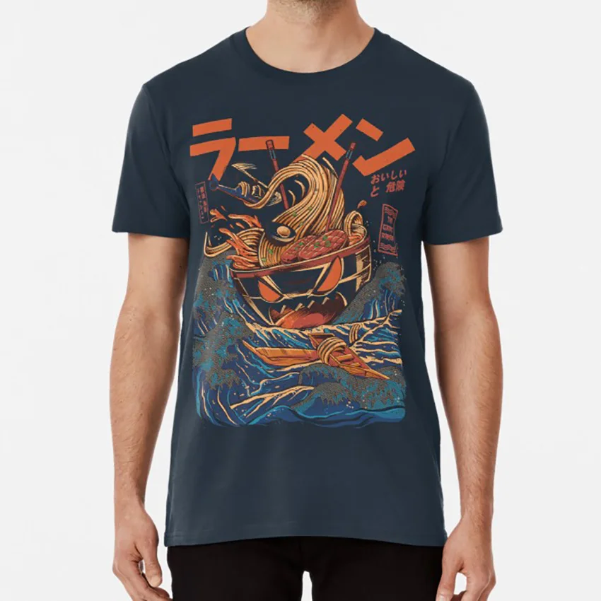 Большая рамен от Kanagawa футболка Японская Ретро старинная школа vnking еда lamen kaiju