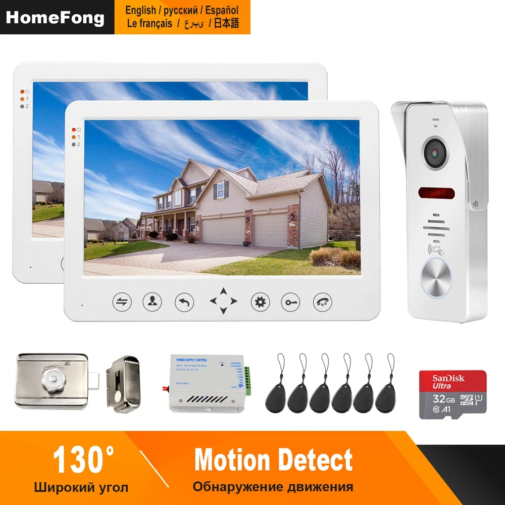 HomeFong 10 inch Video Door Phone Wired Video Intercom for Home Monitor Doorbell Camera Support Motion Detection Electric Lock