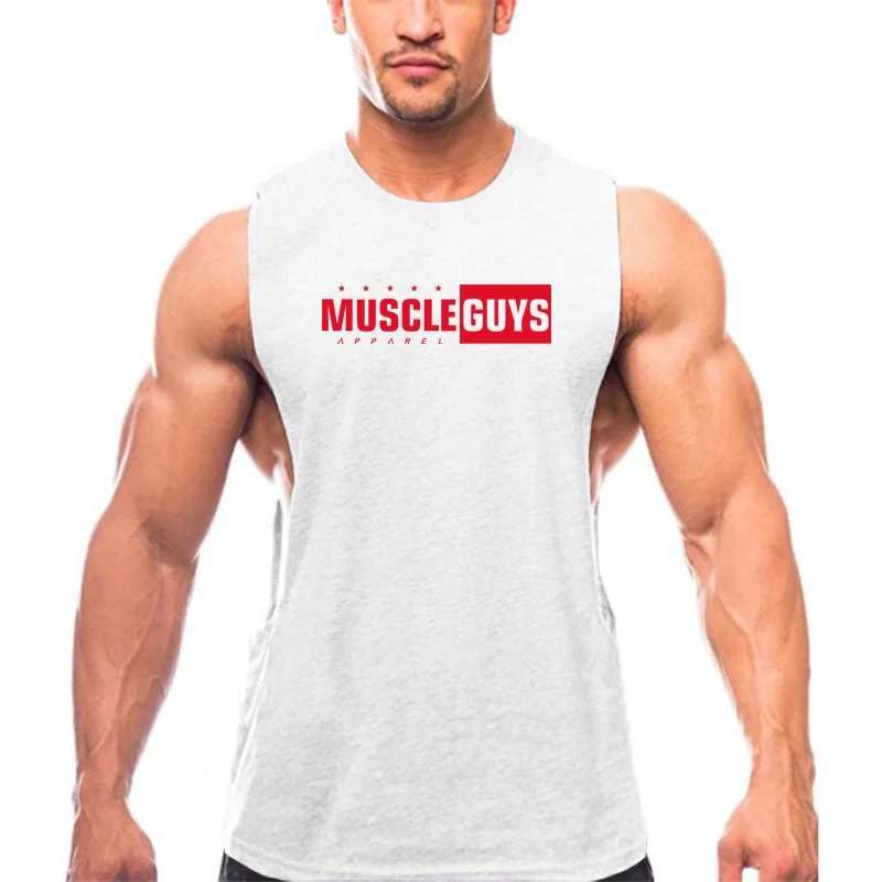 Muscleguys, одежда для спортзала, срезанные майки, топы для мужчин, бодибилдинг, Стрингер, топ для фитнеса, мужская майка без рукавов, рубашка для тренировок, топ с круглым вырезом - Цвет: white150