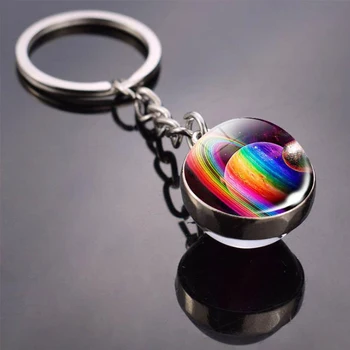 

2020 Solar System Planet Keyring Galaxy Nebula Space Keychain Moon Earth Sun Mars Art Picture Double Side Glass Ball Key Chain