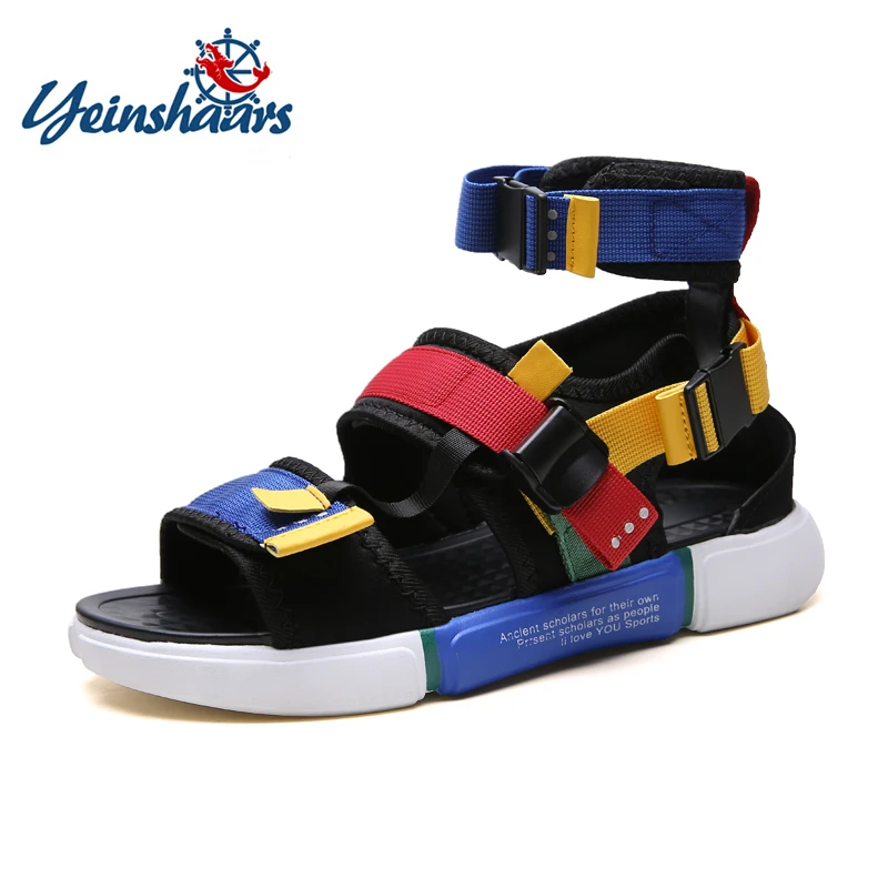 YEINSHAARS Summer Slides Mens High Top Shoes Gladiator Sandals Designers Platform Comfortable Beach Male Canvas Men Sandals