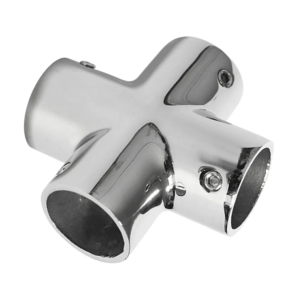316 Stainless Steel Boat Marine Handrail Fitting 4 Way Rail Connector Mirror Polished for 7/8 inch 22mm Tube