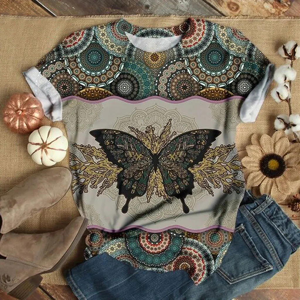 Camisetas Vintage de talla grande para mujer, Tops de manga corta con estampado 3d de Animal, cuello redondo, camisetas de verano, 40 #