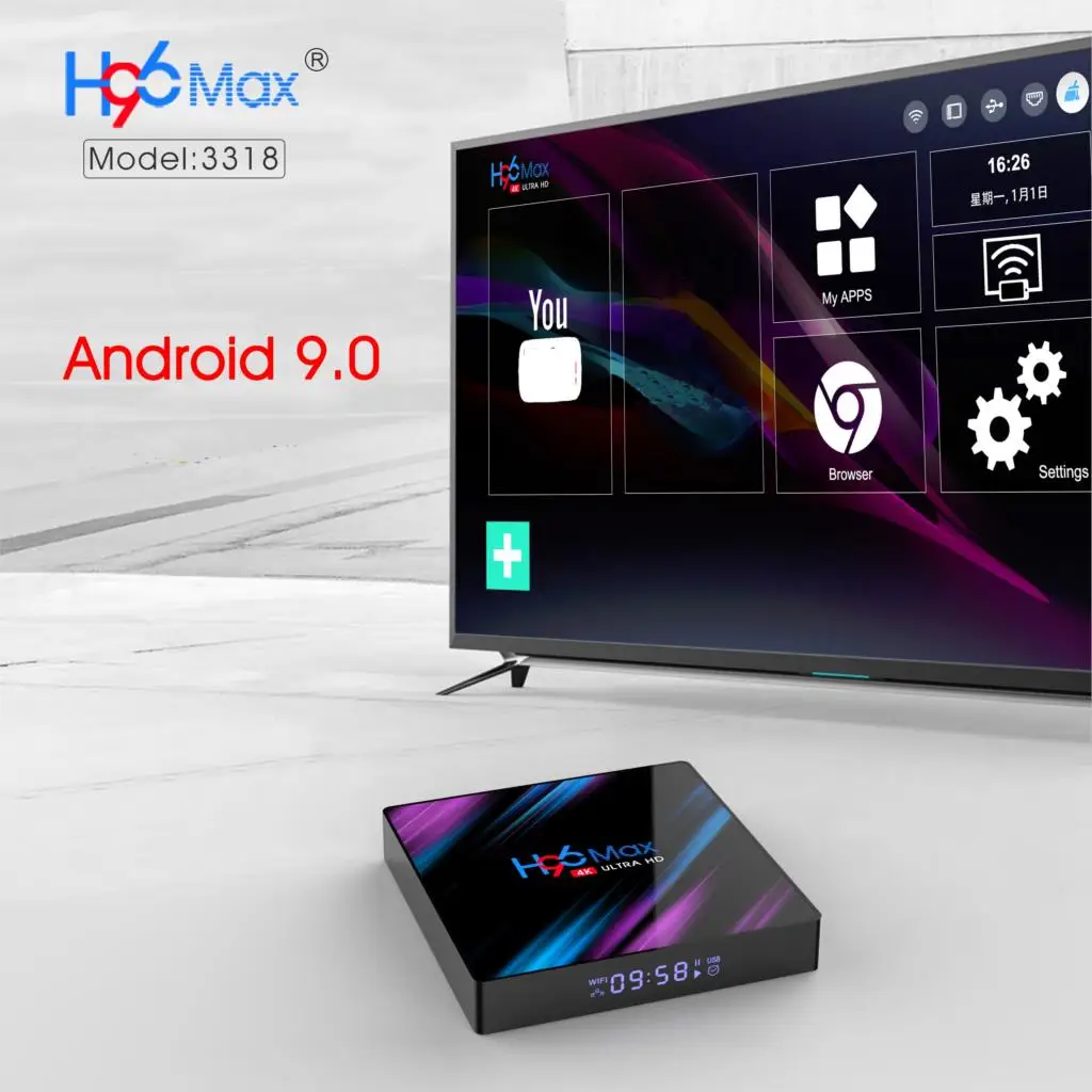 H96 MAX Android 9.0 Smart TV Box RK3318 4GB+64GB Wireless IPTV Box 4K USB Set Top Box WiFi 5G For Netflix Youtube Google Play