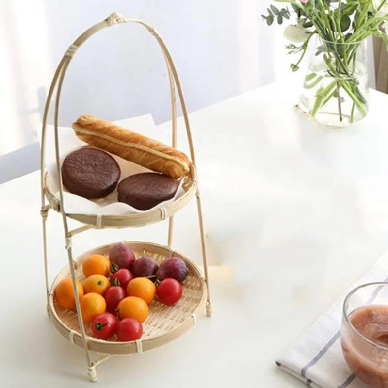 Bamboo Weaving Wicker Baskets Dish Handmade Home Decoration Storage Fruit Bread Food for Kitchen Organizer Panier Osier-ABUX | Дом и сад